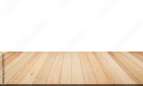 Fototapeta Naklejka Na Ścianę i Meble -  Empty top wooden table isolated on white background. Empty ready for your product display or montage. illustration 3D rendering