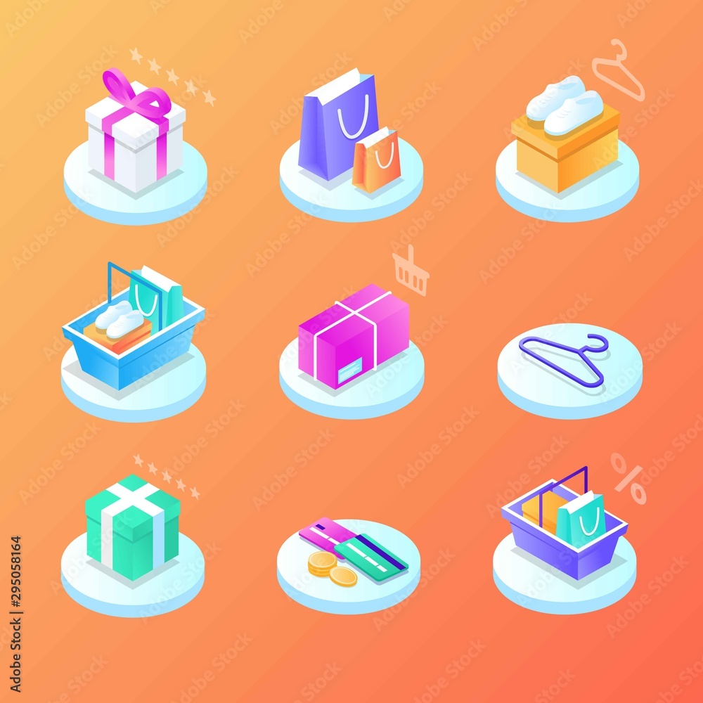 Online Mobile shopping elements isometric isolated icon set. Can use for web banner, infographics, hero images. Phone, cart, money, box, bag, clothes, credit card, sale, fast delivery, coupon discount Online Mobile shopping elements isometric isolated icon set. Can use for web banner, infographics, hero images. Phone, cart, money, box, bag, clothes, credit card, sale, fast delivery, coupon discount