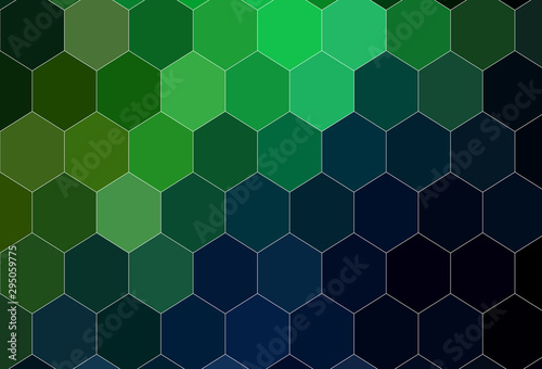 Dark Green vector background with hexagons.