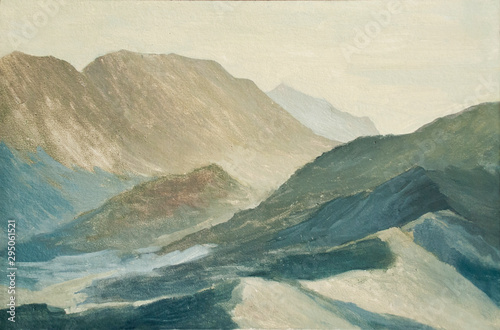 Fototapeta Naklejka Na Ścianę i Meble -  mountain landscape, mountains at dawn, oil painting