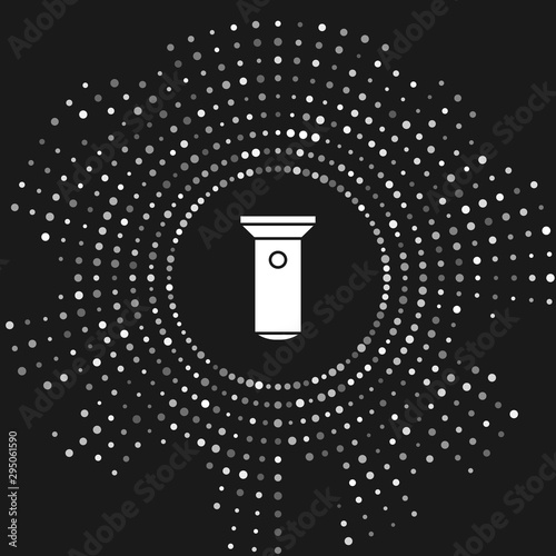 White Flashlight icon isolated on grey background. Abstract circle random dots. Vector Illustration