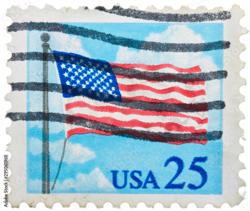 USA - CIRCA 1985: A stamp printed in the USA shows flag over capitol