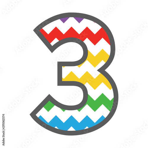 3 Three Chevron Number with colorful rainbow pattern & grey border photo