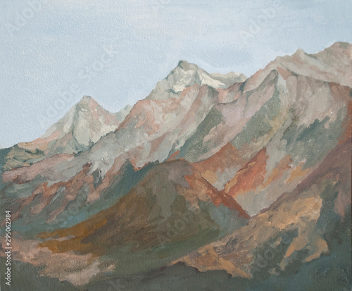 mountain landscape, mountains at dawn, oil painting