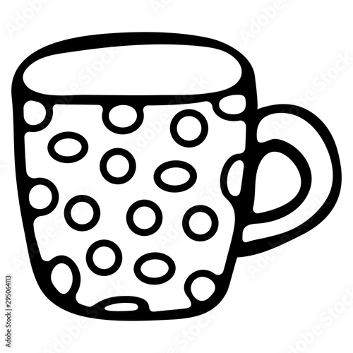 A cup of coffee dotted or other drinks black and white doodle style. Hand drawn illustration vector