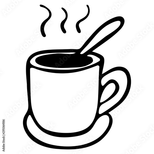 A cup of coffee or other drinks black and white doodle style. Hand drawn illustration vector
