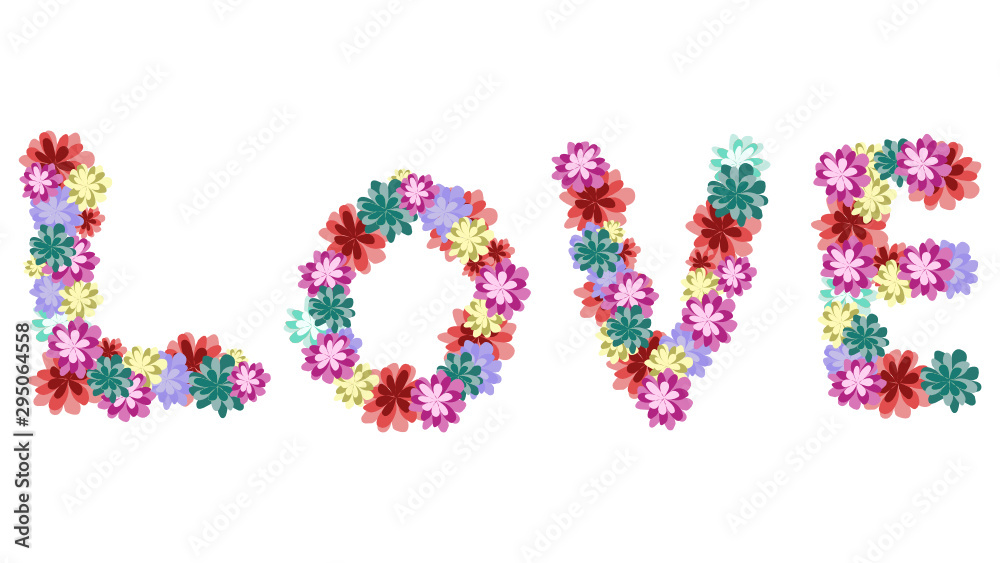 Love vector illustration abstract flowers on white background 