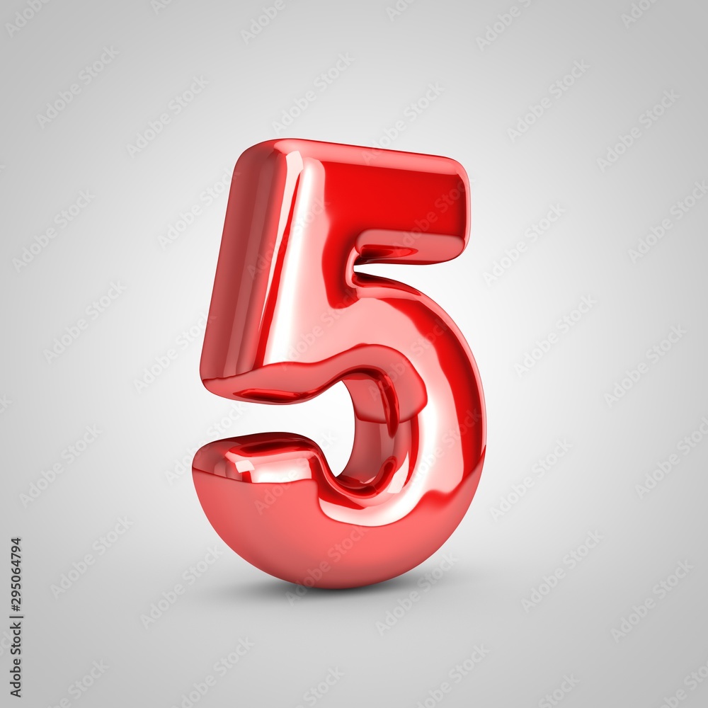 Red shiny metallic balloon number 5 isolated on white background. Red shiny metallic balloon number 5 isolated on white background.