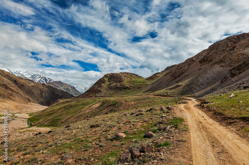 Dirt road in Spiti valley in Himalayas