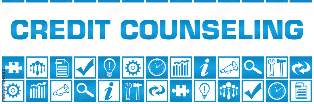 Plakat Credit Counseling Blue White Box Grid Business Symbols