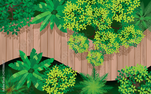 topview wooden bridge in forest
