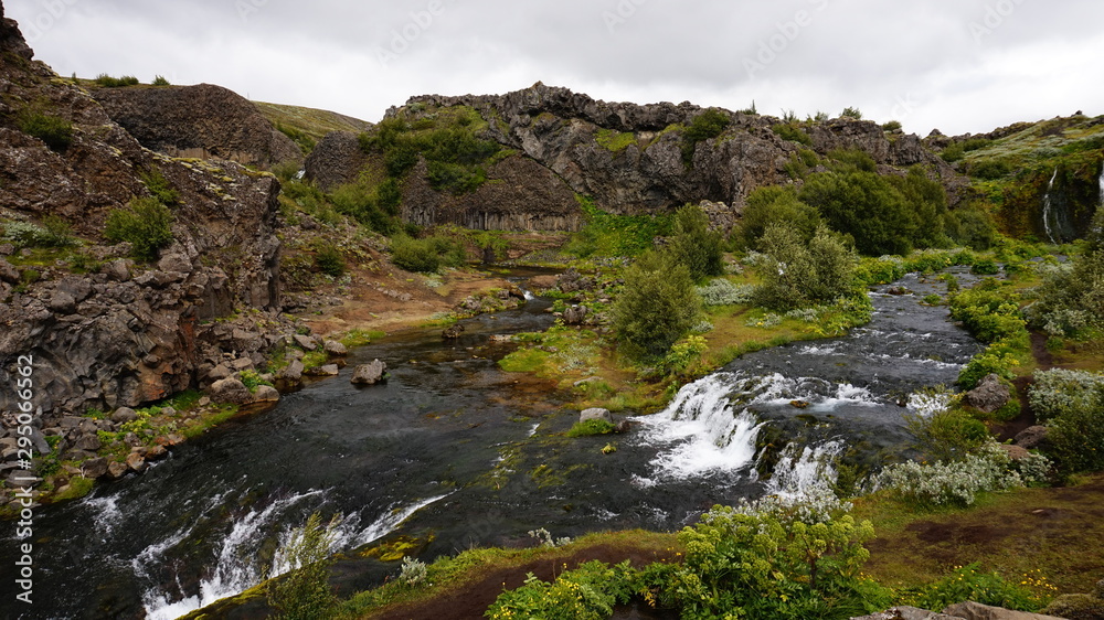 Gjain valley, Iceland - popular tourist oasis in south of Iceland. TV show Game of Thrones took place here, season 4, episode 5 - scene with Arya Stark and Sandor Clegane (The Hound) Gjain valley, Iceland - popular tourist oasis in south of Iceland. TV show Game of Thrones took place here, season 4, episode 5 - scene with Arya Stark and Sandor Clegane (The Hound)