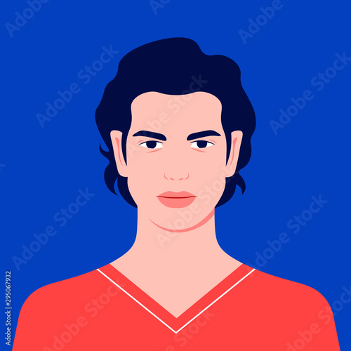 Portrait of a man. Avatar of a guy for social network. Colorful portrait. Student of the university. Vector flat illustration
