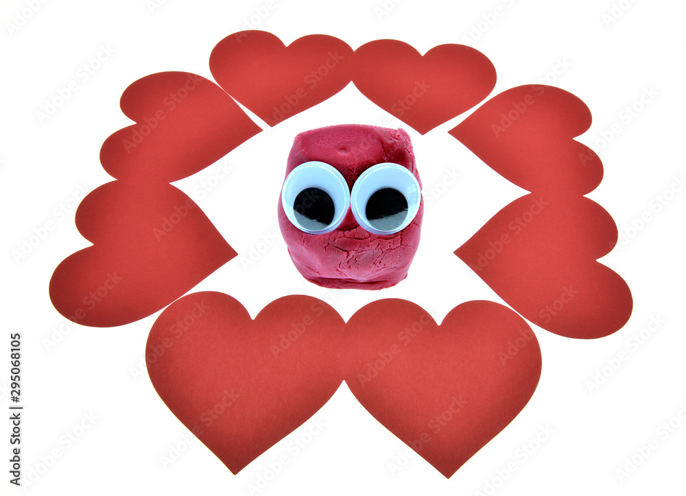 Fototapeta premium heart with cute dough toy isolated on white background