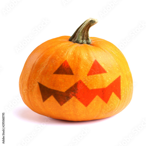 Halloween pumpkin on white with s,ile