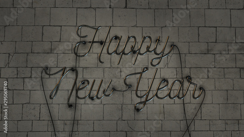 Happy New Year turned off electric neon sign on a grunge concrete background