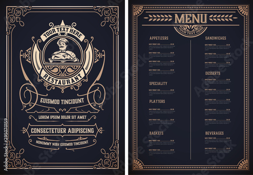 Vintage template for  restaurant menu design with Chef illustration. Vector layered.