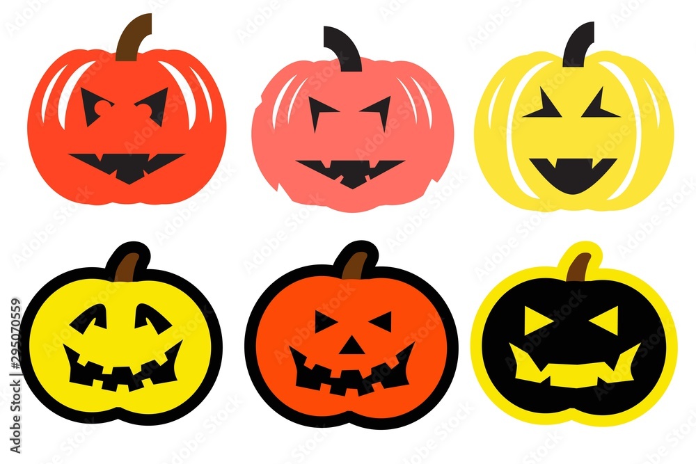Set of Halloween cartoon pumpkins. Flat style vector pumpkins. Set of Halloween cartoon pumpkins. Flat style vector pumpkins.