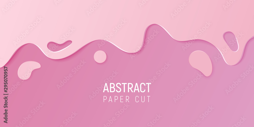 Pink abstract paper cut slime background. Banner with slime abstract background with pink paper cut waves. Vector illustration.