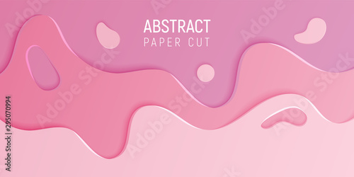 Pink abstract paper cut slime background. Banner with slime abstract background with pink paper cut waves. Vector illustration.
