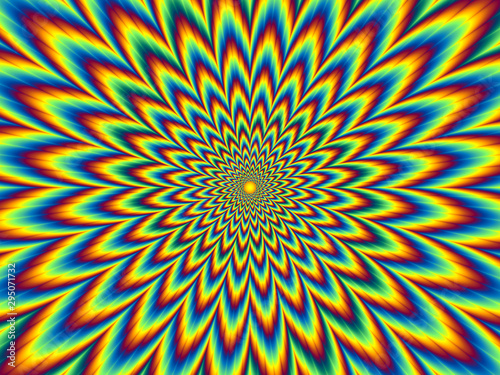 Pulsing fiery flower. Optical illusion of movement. 