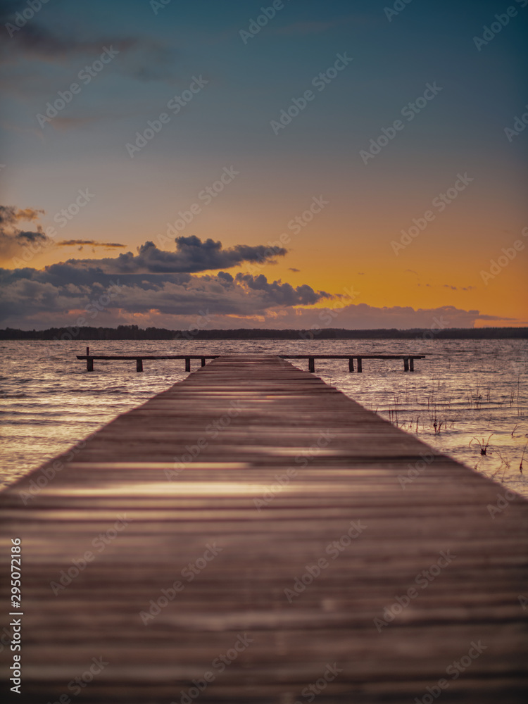 Wooden Lake pier at Sunset
