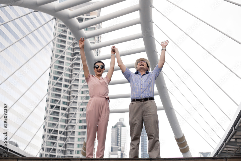 Happy success senior Asian couples with glad on a trip together. Happy success senior Asian couples with glad on a trip together.