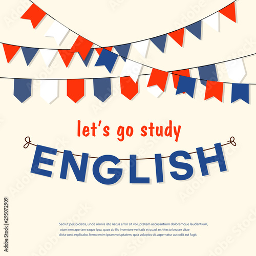 Let's go study or learn english, vector illustration