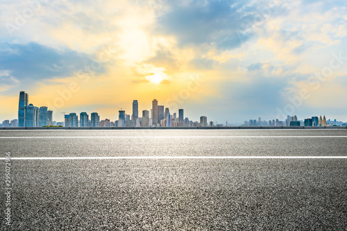 Chongqing Cityscape Skyline and Asphalt Road at Sunset