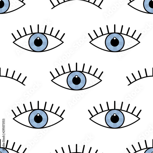 Abstract seamless eyes pattern for girls, boys. Creative vector pattern with psychodelic eyes. Funny eyes pattern for textile and fabric. Fashion sport style. Background for kids open and closed eyes