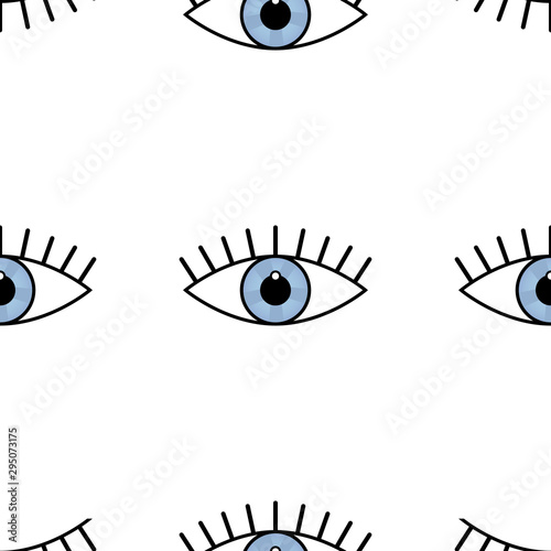 Abstract seamless eyes pattern for girls, boys. Creative vector pattern with psychodelic eyes. Funny eyes pattern for textile and fabric. Fashion sport style. Background for kids open and closed eyes © Yulia