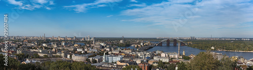 panorama view over kiev the dnieper river and the podilsko voskresensky bridge ukraine © lesniewski