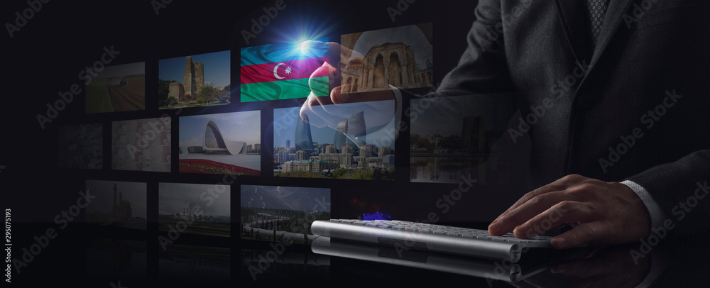 Fototapeta premium Businessman working on screen with Azerbaijan
