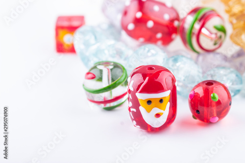 Christmas glass beads closeup