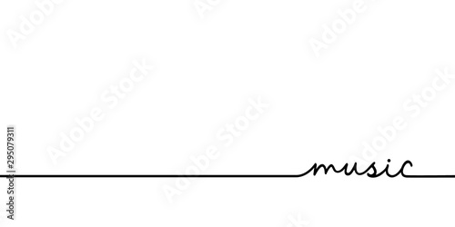 Music - continuous one black line with word. Minimalistic drawing of phrase illustration
