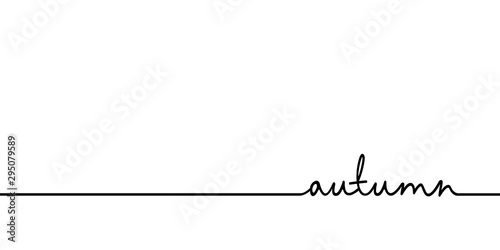 Autumn - continuous one black line with word. Minimalistic drawing of phrase illustration