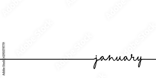 January - continuous one black line with word. Minimalistic drawing of phrase illustration
