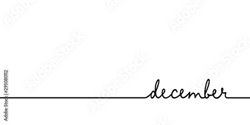 December - continuous one black line with word. Minimalistic drawing of phrase illustration
