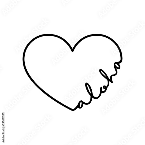 Aloha - calligraphy word with hand drawn heart. Lettering symbol illustration for t-shirt, poster, wedding, greeting card