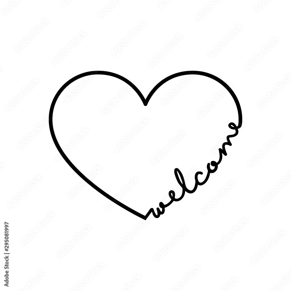 Welcome - calligraphy word with hand drawn heart. Lettering symbol illustration for t-shirt, poster, wedding, greeting card Welcome - calligraphy word with hand drawn heart. Lettering symbol illustration for t-shirt, poster, wedding, greeting card