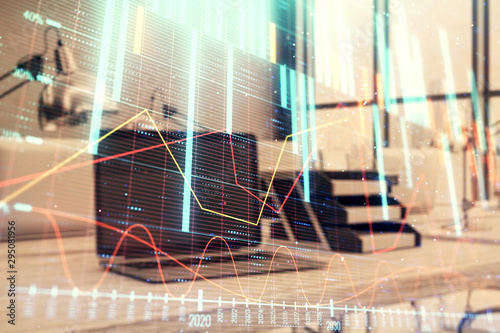 Wallpaper Mural Forex graph hologram with desktop office computer background. Double exposure. Concept of financial analysis. Torontodigital.ca