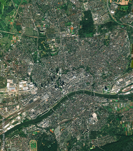 Fototapeta Naklejka Na Ścianę i Meble -  High resolution Satellite image of Frankfurt, Germany (Isolated imagery of Germany. Elements of this image furnished by NASA)