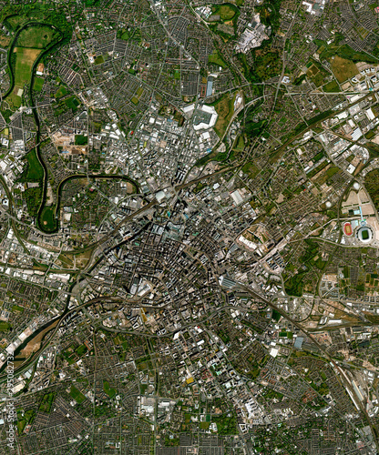 Fototapeta Naklejka Na Ścianę i Meble -  High resolution Satellite image of Manchester, United Kingdom (Isolated imagery of United Kingdom. Elements of this image furnished by NASA)