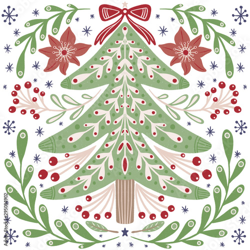 Cute Christmas compositions. Christmas seamless pattern. Hand drawn Christmas illustration
