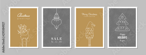 Merry Christmas cards set with hand drawn elements. Doodles and sketches vector Christmas illustrations, DIN A6.