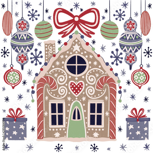 Cute Christmas compositions. Christmas seamless pattern. Hand drawn Christmas illustration