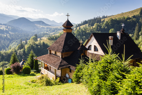 Monastery in Carpathian village Dzembronia, Ukraine