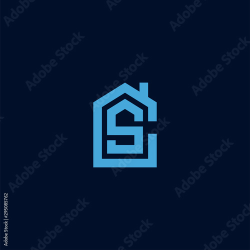 Initial letter CS SC house abstract logo icon design  minimalist monogram property real estate symbol concept  vector