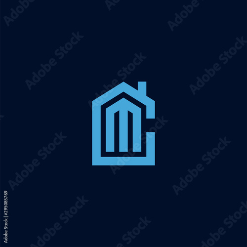 Initial letter CM MC house abstract logo icon design  minimalist monogram property real estate symbol concept  vector