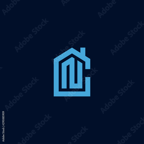 Initial letter CN NC house abstract logo icon design minimalist monogram property real estate symbol concept vector